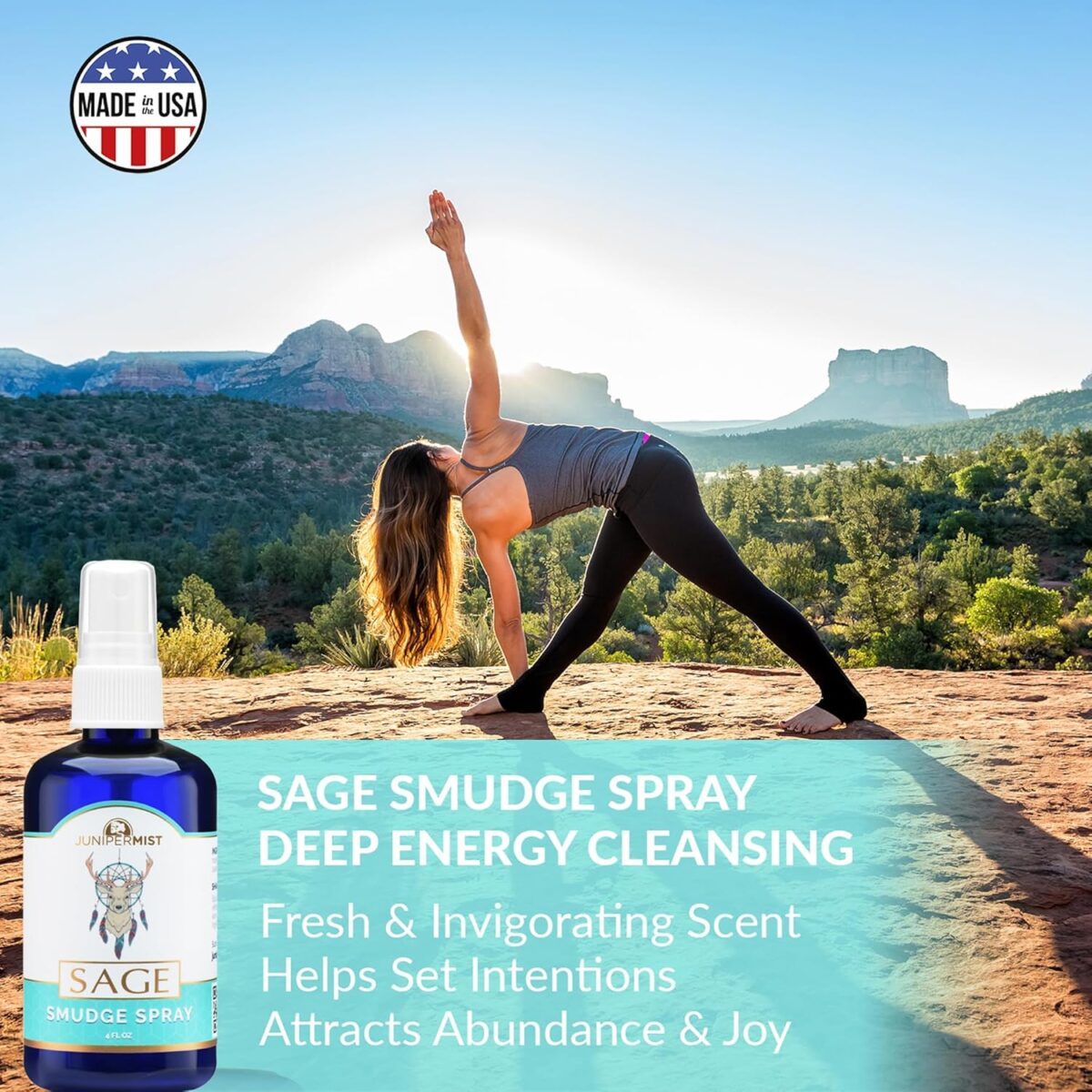 White Sage Smudge Spray (4 Fl Oz) - for Cleansing Negative Energy - Sage Spray Alternative to Incense Sticks - Sustainably Made in USA with Pure Essential Oils and Real Crystals - Image 2