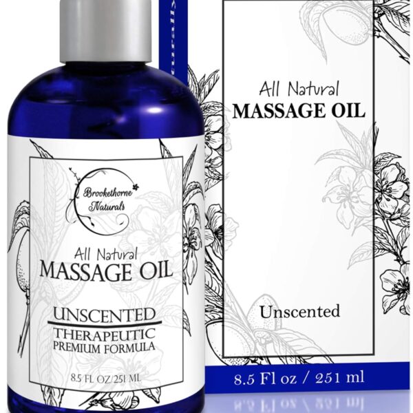Unscented Massage Oil for Massage Therapy – 100% Natural Body Oil with Sweet Almond, Grapeseed & Jojoba for Premium Glide – Pure Carrier Blend for Aromatherapy – Brookethorne Naturals