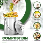 Utopia Kitchen Compost Bin for Kitchen Countertop, 1.3 Gallon Compost Bucket for Kitchen with Lid, Includes 1 Spare Charcoal Filter, Home Essentials - (Silver) - Image 4