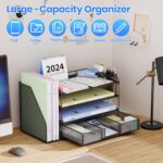 Desk Organizers and Accessories, Desk Accessories & Workspace Organizers for Office Supplies, File Organizer Desk Drawer Organizer with 2 Pen Holders, 4 Tier Paper Organizer for Desk(Black) - Image 2