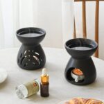 ComSaf Essential Oil Burner Wax Melt Burners Set of 2, Aromatherapy Aroma Burner Ceramic Oil Diffuser Candle Tealight Holder Home Bedroom Decor Christmas Housewarming Gift, Black - Image 4