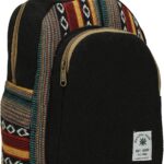 Marubhumi Mini Hemp Backpack-Boho Eco Friendly Unisex bag - Adjustable Straps Durable Cotton and Hemp, Lightweight, Medium Capacity, Travel - Black