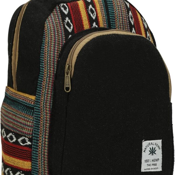 Marubhumi Mini Hemp Backpack-Boho Eco Friendly Unisex bag - Adjustable Straps Durable Cotton and Hemp, Lightweight, Medium Capacity, Travel - Black