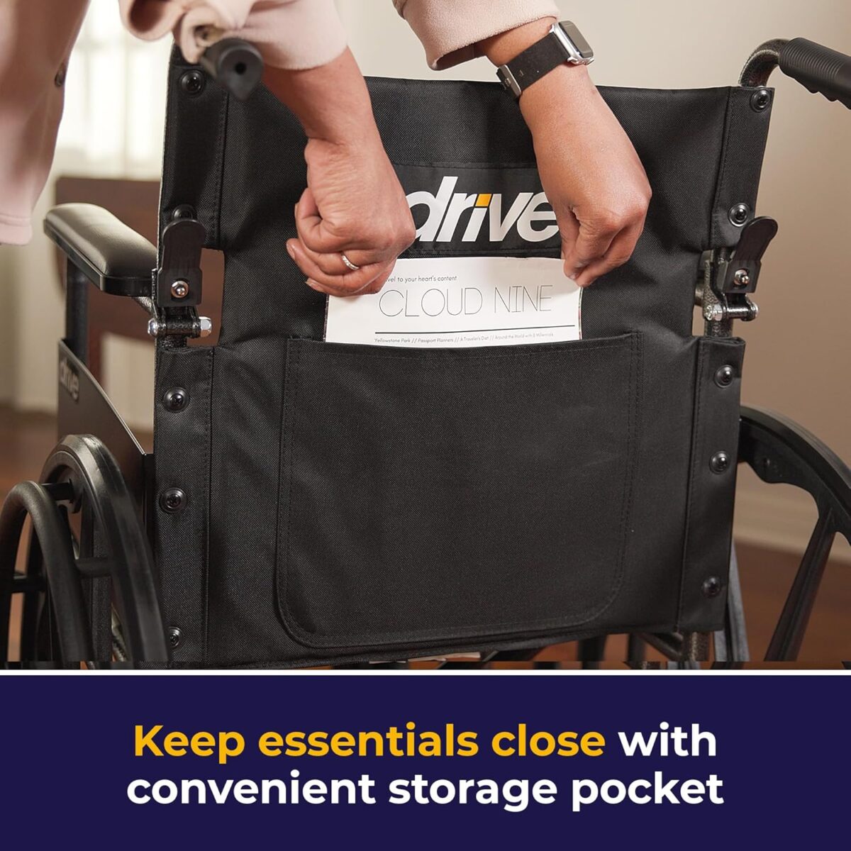 Drive Medical SSP118FA-SF Silver Sport 1 Folding Transport Wheelchair with Full Arms and Removable Swing-Away Footrest, Black - Image 7