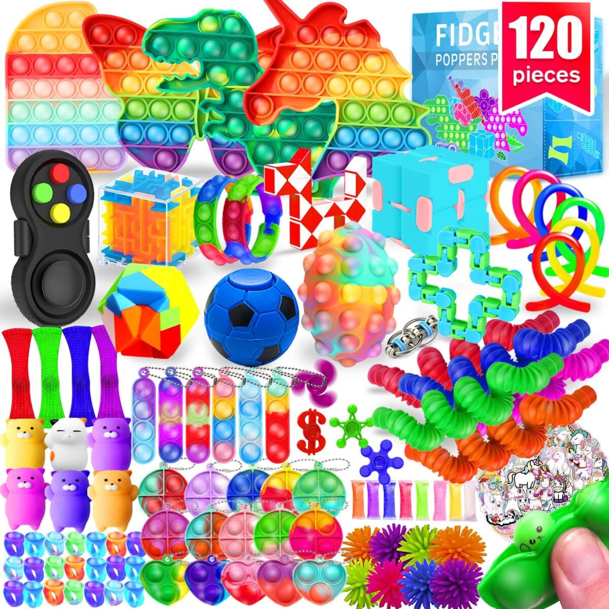 Fidget Toys, 120 Pack Fidgets Set Stocking Stuffers for Kids Party Favors Autism Sensory Toy Bulk Adults Kids Boys Girls Teens Stress Autistic ADHD Anxiety Carnival Treasure Classroom Prizes - Image 1