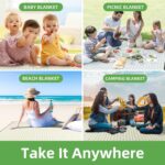 ZAZE Extra Large Picnic Outdoor Blanket, 80''x80'' Waterproof Foldable Blankets Gingham Picnic Mat for Beach, Camping Grass Lawn Park Accessories Cute Couple Gifts Ideas Wedding Registry(Green White) - Image 6
