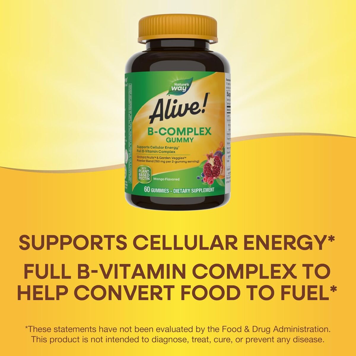 Nature's Way Alive! B-Complex Gummies, Cellular Energy Support*, 8 B-Vitamins, Vegetarian, Mango Flavored, 60 Gummies (Packaging May Vary) - Image 4