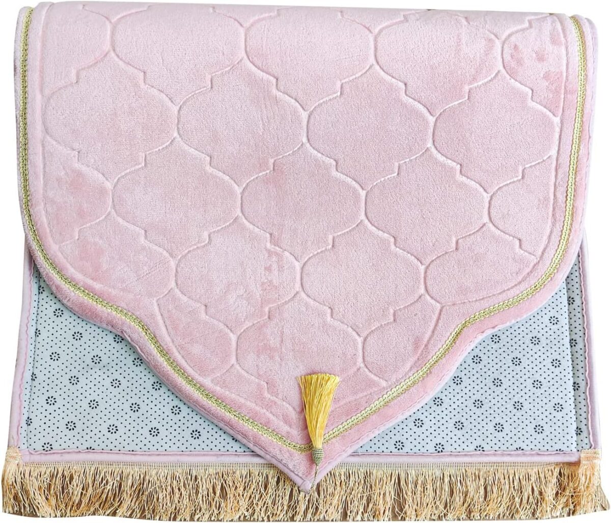 Muslim Prayer Mat, Thick Soft Velvet Muslim Rug, Portable Muslim Prayer Rug, Turkish Prayer Carpet,Janamaz Sajada Carpet for Men and Women Plain Solid Prayer Mat Ramadan Eid Gift.- Pink - Image 3
