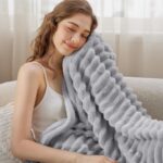 Bedsure Throw Blanket for Couch - GentleSoft Cozy Soft Blankets for Women, Cute Small Fleece Throws for Girls, Light Grey, 50x60 Inches - Image 3