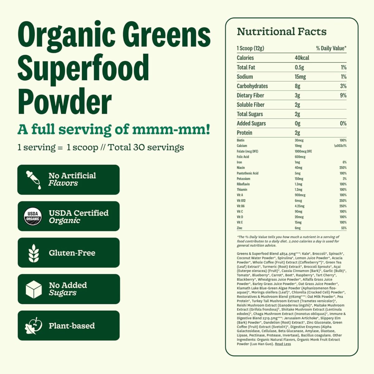 Suja Organic Greens Powder Probiotic Blend, Spirulina, Daily Superfood Drink or Smoothie Mix for Immune Support, Digestion, & Energy, Vegan, Gluten Free, Non GMO, 30 Servings - Image 6