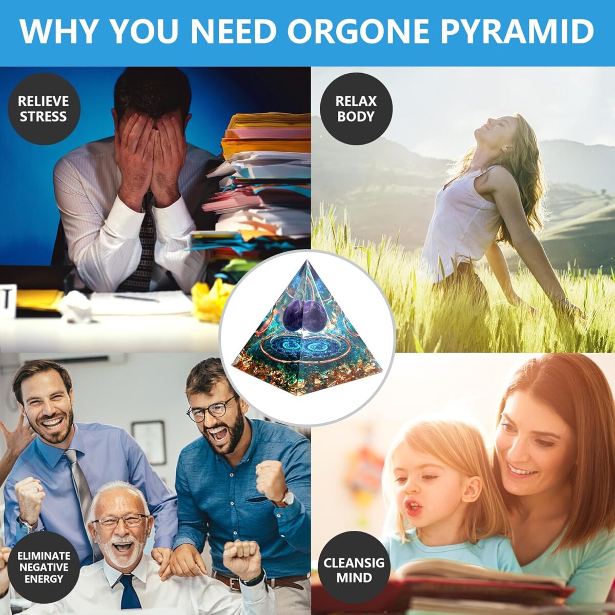 Zurligi Orgone Pyramid for Positive Energy, Tree of Life Amethyst & Citrine Chakra Orgonite Healing Crystal Pyramid for Wealth Success Lucky Meditation Sleep & Spiritual Gifts - Image 4