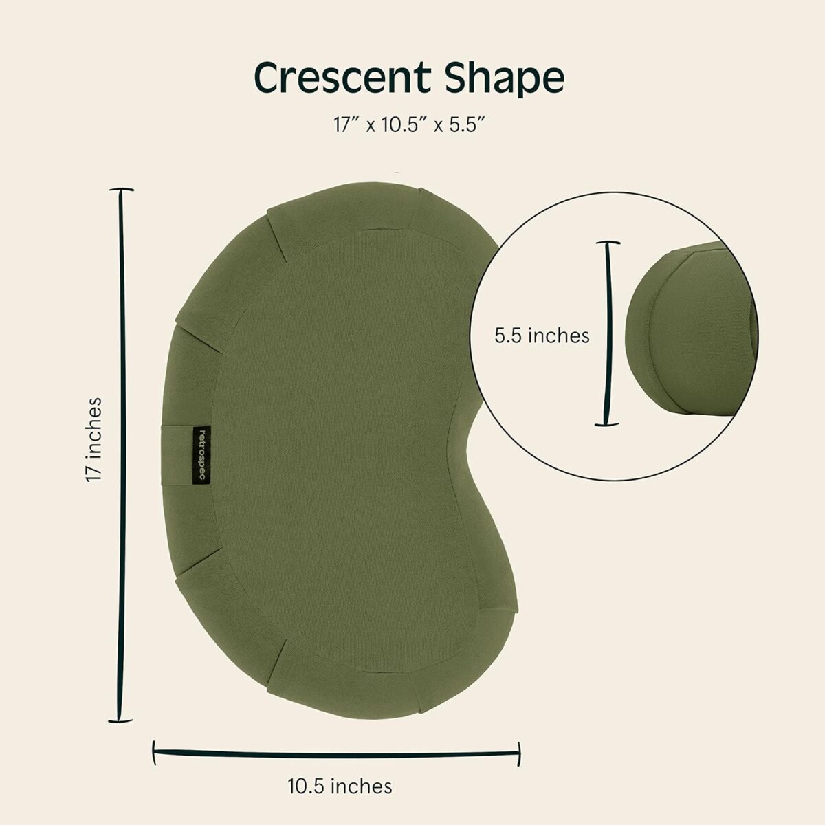 Retrospec Sedona Zafu Meditation Cushion Filled w/Buckwheat Hulls - Yoga Pillow for Meditation Practices - Machine Washable 100% Cotton Cover & Durable Carry Handle; Crescent, Basil - Image 4