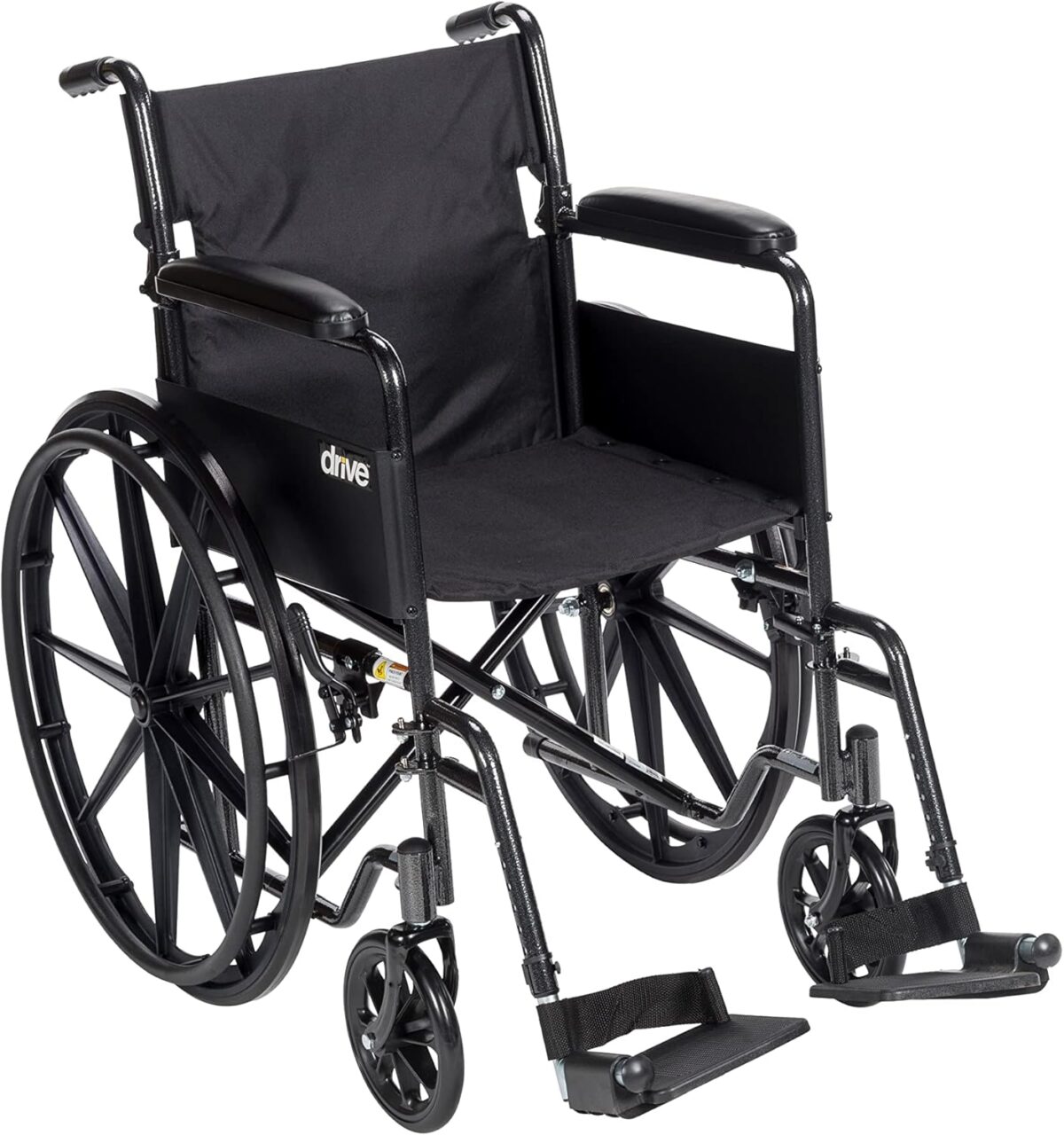 Drive Medical SSP118FA-SF Silver Sport 1 Folding Transport Wheelchair with Full Arms and Removable Swing-Away Footrest, Black - Image 1