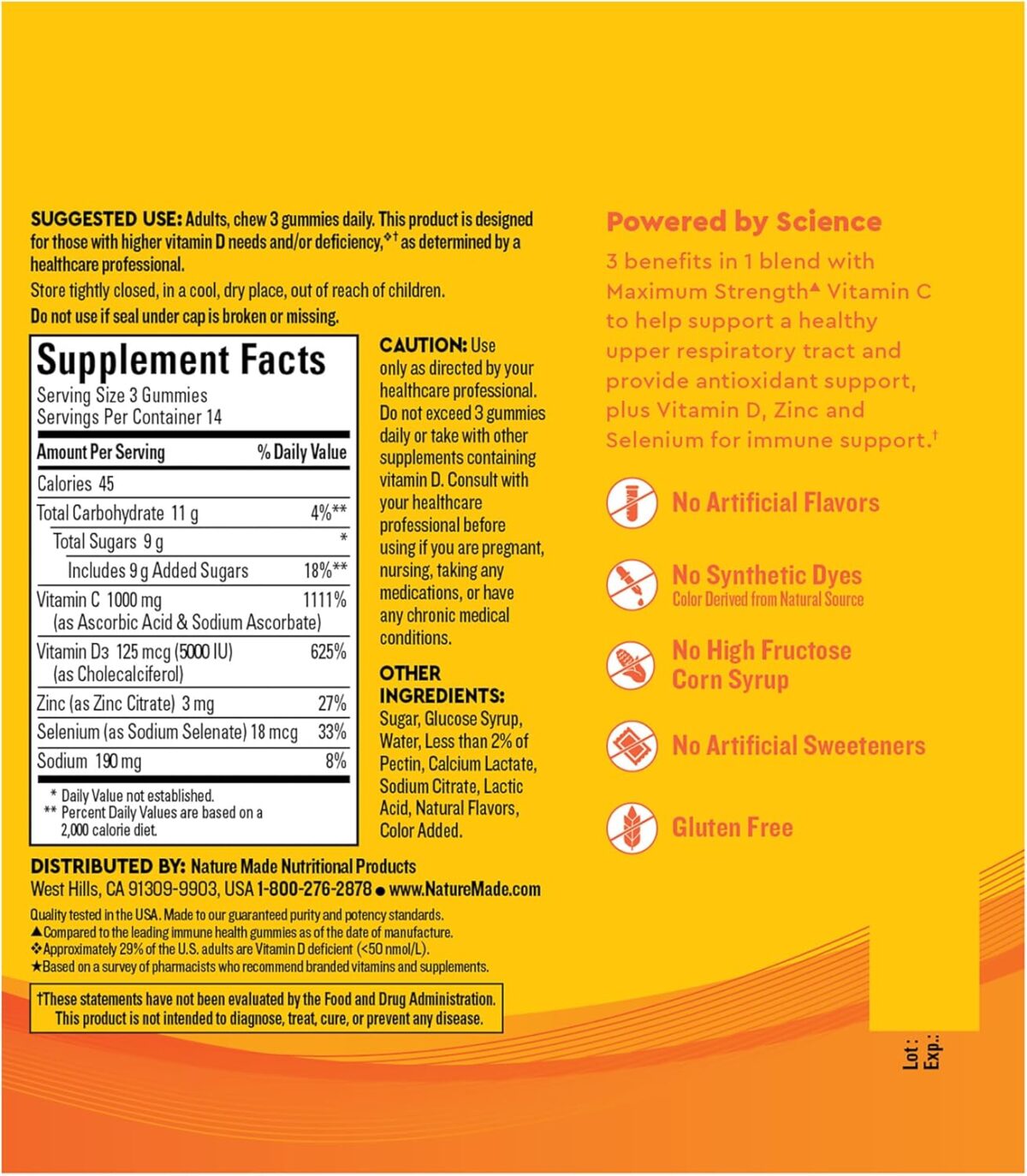 Nature Made Wellblends ImmuneMAX Gummies, Vitamin C 1000mg + Zinc, Selenium, & Vitamin D3 5000 IU, Immune Support Supplement, 42 Gummies - Image 5