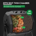 F2C Compost Tumbler Bin 43 Gallon Dual Chamber Compost Bin - Includes Gardening Gloves，BPA Free, Heavy-Duty Steel Frame, Rotating Tumbler with Sliding Doors | (Black) - Image 3