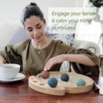 Japanese Zen Garden Kit for Desk - Premium Sand Garden - Mini Zen Décor Office Desktop Accessories - Bamboo Crafted Meditation Therapy Tray - Gift Set - 4 Stamp Spheres Natural Rake Custom Holder - Image 2