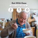 BUNMO Utensils for Elderly, Arthritis, Weak Hand Grip & Handicapped - Convenient Travel Pouch - for Tremors and Parkinsons Patients - Stainless Steel - Eat Independently - Weighted 4 Piece Set