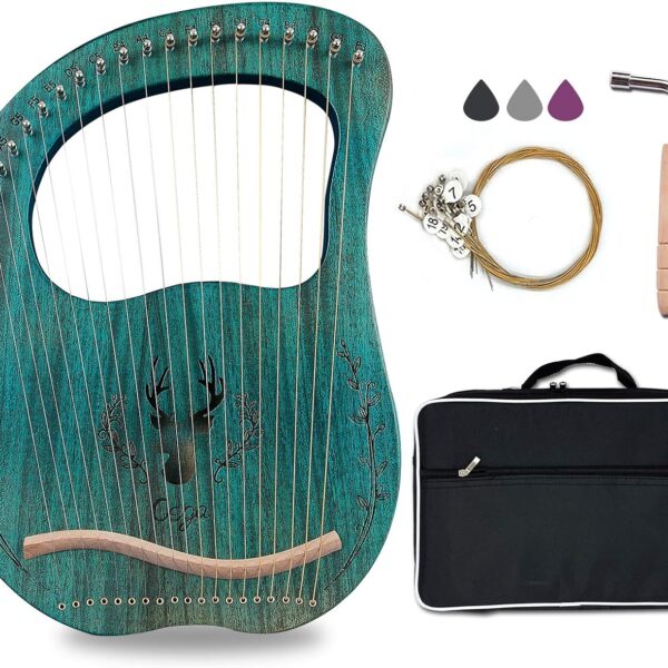 Lyre Harp, 19 Metal Strings Maple Saddle Mahogany Body Lyra Harp with Bag key included
