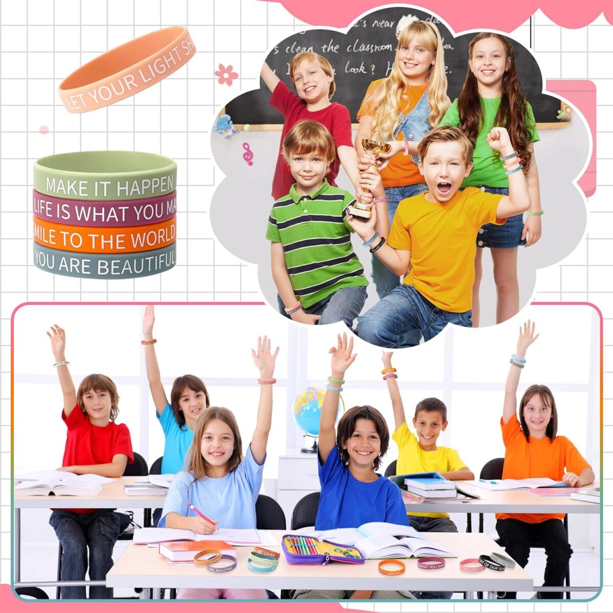 JUNEBRUSHS 64pcs Motivational Quote Silicone Bracelets Bulk Colored Inspirational Rubber Wristbands Unisex Accessories for Women Men Teens Teacher Home Office Party Favor Gifts Supplies (16 Designs) - Image 5