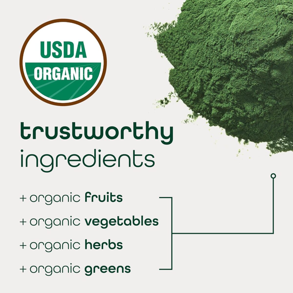 Zena Nutrition Organic Supergreens On-The-Go Powder, 70+ Superfoods, 0 Sugar, 3G Fiber, Spirulina, Chlorella, Antioxidants, Prebiotics/Probiotics, Digestive Enzymes, Green Apple, 30 Drink Mix Packets - Image 5