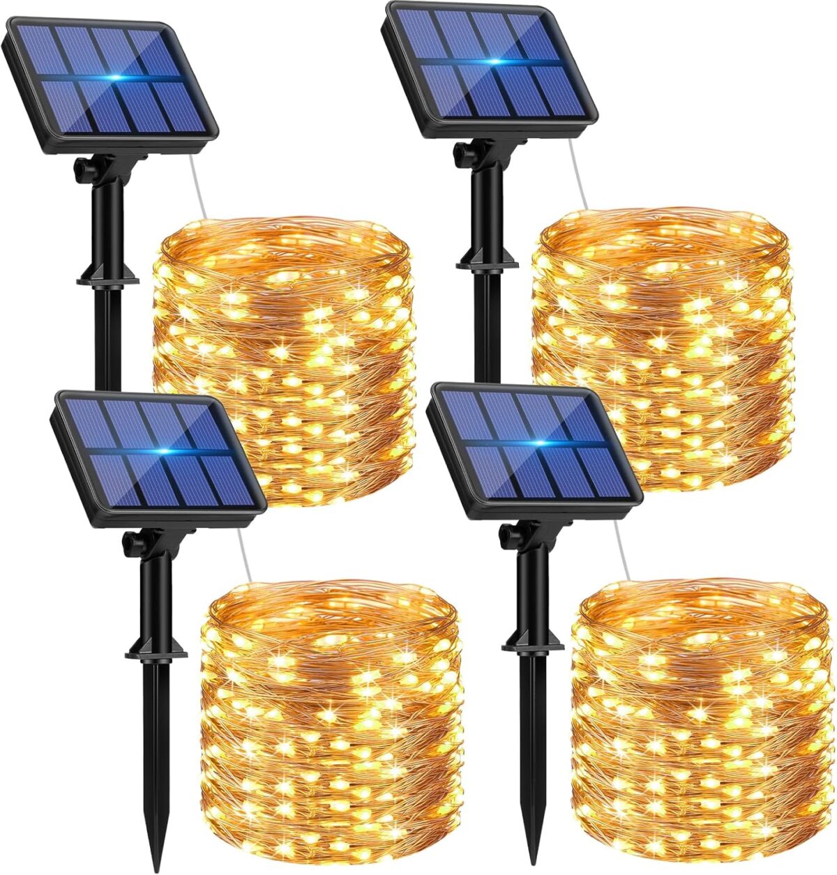 4 Pack Solar String Lights Outdoor - 320LED 132FT Solar Fairy Lights Waterproof 8 Modes, Copper Wire Solar Powered Twinkle Lights for Outside Tree Garden Christmas Wedding Party Decor (Warm White) - Image 1