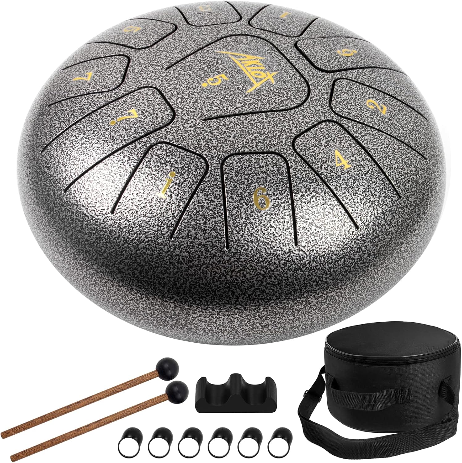 817wJv05DwL._AC_SL1500_.jpg AKLOT Steel Tongue Drum 10 Inches 11 Notes - Percussion Instruments - HandPan Tank Drum C Key with Drum Mallets Stickers Finger Picks and Gig Bag - Image 1