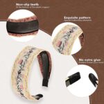 EBOOT 4 Pieces Boho Headband for Women Embroidery Wide Hair Band Bohemia Floral Knotted Wide Headbands Vintage Ethnic Style Girls Accessories(Classic Pattern) - Image 4