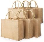 Segarty Tote Bags, 6 Pack Large Burlap Reusable Jute Canvas Gift Favors Bag with handles Blank Tote Bulk for Bridesmaid Wedding, Women Market Grocery Shopping, Bachelorette Party, Beach Trip, DIY