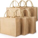 Segarty Tote Bags, 6 Pack Large Burlap Reusable Jute Canvas Gift Favors Bag with handles Blank Tote Bulk for Bridesmaid Wedding, Women Market Grocery Shopping, Bachelorette Party, Beach Trip, DIY