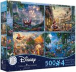 Ceaco - 4 in 1 Multipack - Thomas Kinkade - Disney Dreams Collection - Tangled, Mickey and Minnie Mouse, Dumbo, & The Little Mermaid - (4) 500 Piece Jigsaw Puzzles , Blue
