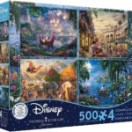 Ceaco - 4 in 1 Multipack - Thomas Kinkade - Disney Dreams Collection - Tangled, Mickey and Minnie Mouse, Dumbo, & The Little Mermaid - (4) 500 Piece Jigsaw Puzzles , Blue