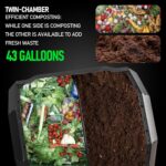 Hourleey Compost Bin Outdoor, 43 Gallon Dual Chamber Tumbling Composting Bin with Sliding Doors, Tumbler Rotating Batch Composter Bin for Garden Kitchen Yard - Image 2