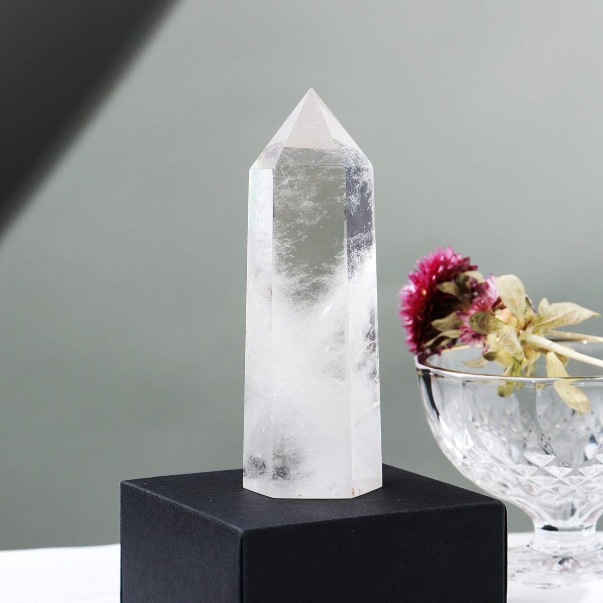 Runyangshi Large Clear Quartz Healing Crystal Wand 4.72"-5" Natural Crystal Tower 6 Faceted Single Point Crystal Prism Wand Natural Quartz Stones for Meditation Reiki Chakra Therapy Home Decor Gift - Image 2