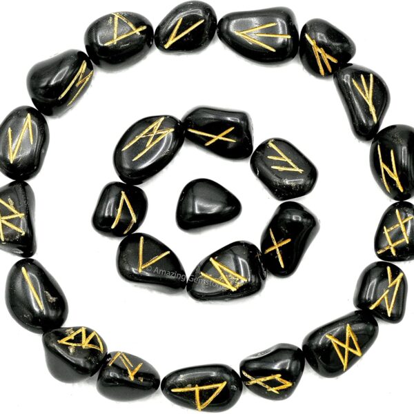 Black Agate Crystal Runes Set of 25 Engraved Rune Stones with Runes Book PDF