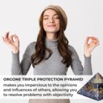 Orgonite Crystal Triple Protection Orgone Pyramid with Black Tourmaline, Tiger Eye and Hematite Crystal – Flower of Life Pyramid for Spiritual Healing, Meditation, Yoga, Reiki Gift, Office, Home Décor - Image 7
