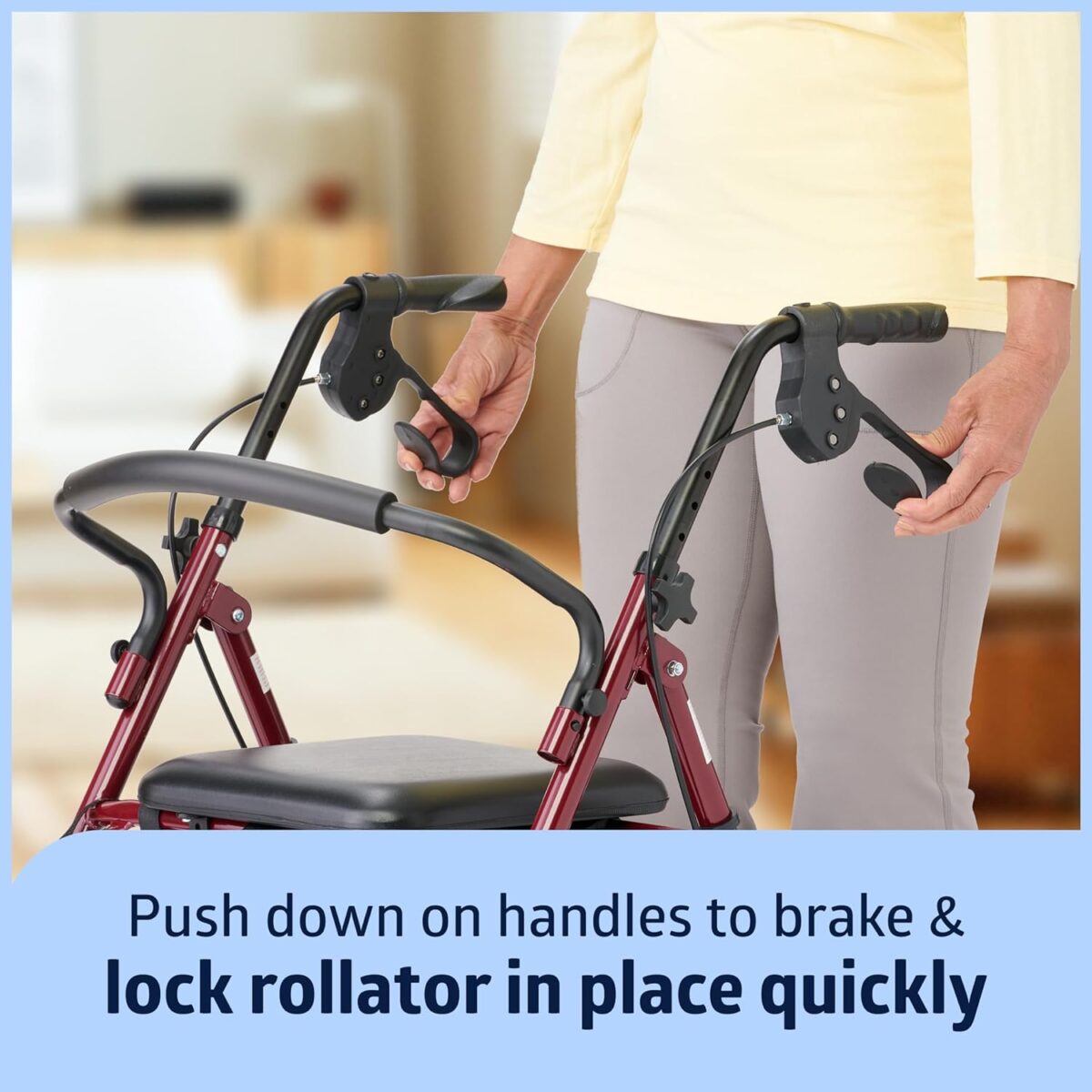 Medline Steel Rollator Walker for Adult Mobility Impairment, Burgundy, 350 lb. Weight Capacity, 6” Wheels, Foldable, Adjustable Handles, Rolling Walker for Seniors - Image 6