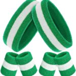 Bememo 6 Pieces Sweatbands Set, Includes 2 Pieces Sports Headbands and 4 Pieces Wristbands, Cotton, Multi, Running, for Men and Women