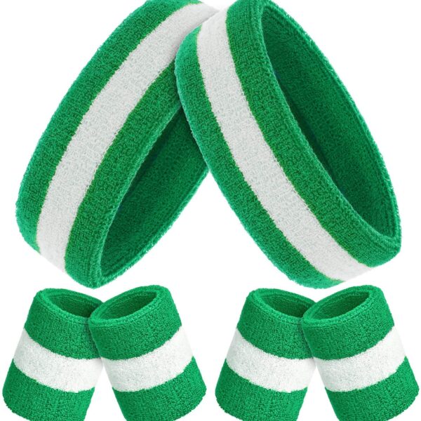 Bememo 6 Pieces Sweatbands Set, Includes 2 Pieces Sports Headbands and 4 Pieces Wristbands, Cotton, Multi, Running, for Men and Women