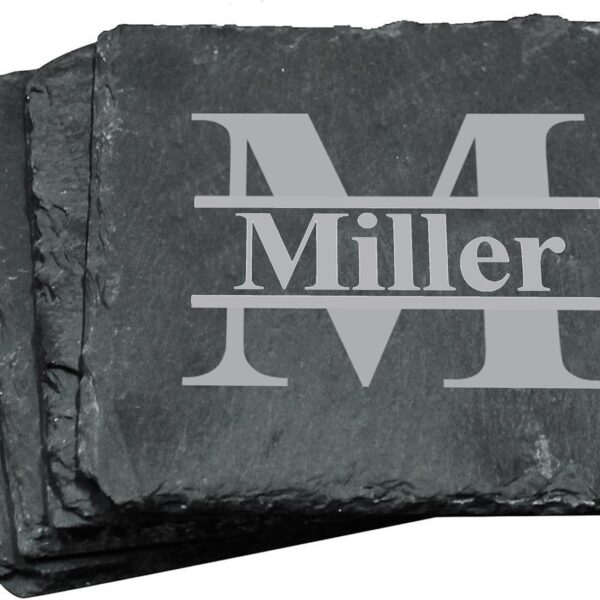 My Personal Memories Custom Engraved Slate Stone Drink Coasters Set of 4 - Monogrammed and Personalized (Square)