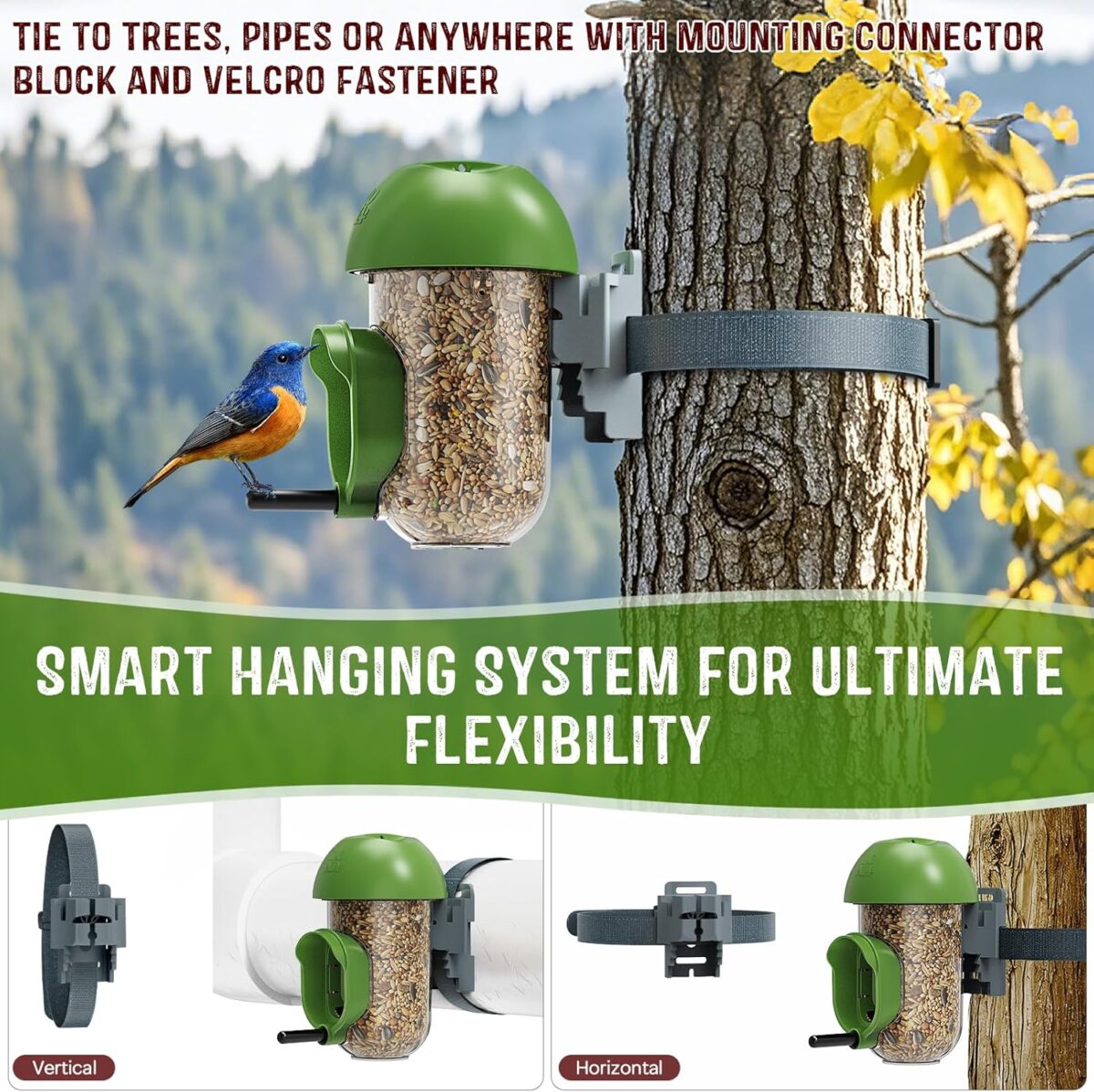 LONA Bird Feeders for Outdoors, Tube Birds Feeder Weatherproof with Multiple Hanging Methods, Wild Feeding Silo for Outside, 1 Port - Image 2