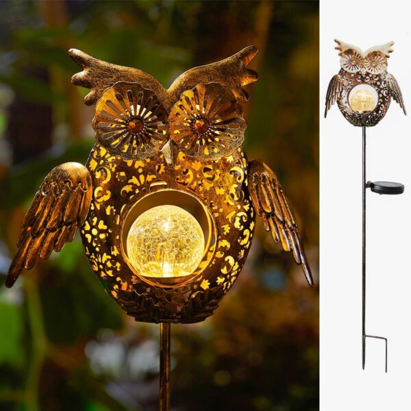 Go2garden Solar Lights Outdoor Owl Garden Gifts Women Metal Stakes Lights for Lawn Ornaments, Yard Art, Pathway, Patio Decorations,Birthday Mothers' Day Gift for Mom Dad Grandma (Bronze)