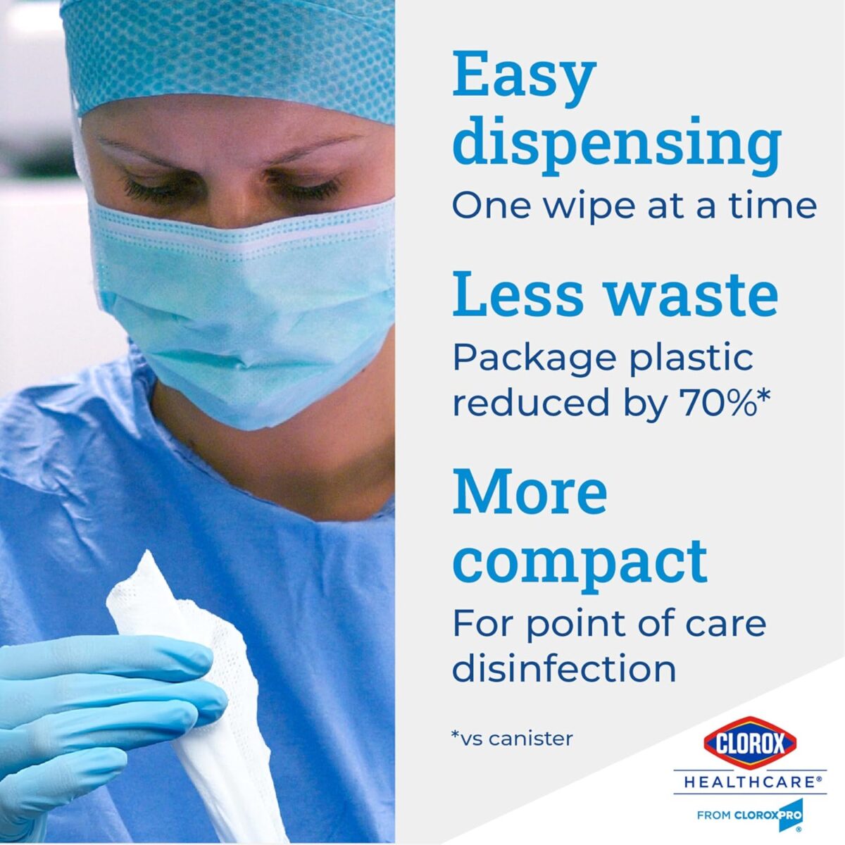 Clorox Healthcare Bleach Germicidal Wipes, 6" x 5", 150 Count Canister (Package May Vary) - Image 5