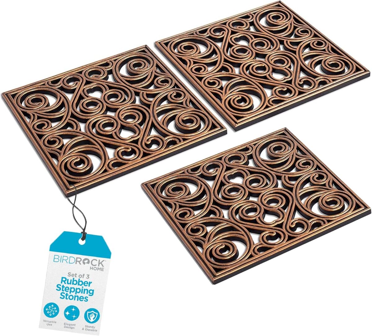 BIRDROCK HOME Rubber Stepping Stones - Decorative Pavers for Garden Path, Patio, Lawn, Yard, and Backyard Landscaping - Easy Install Outdoor Walkway Pathway, Ground Tiles - Copper - Set of 3, 12 x 12 - Image 1