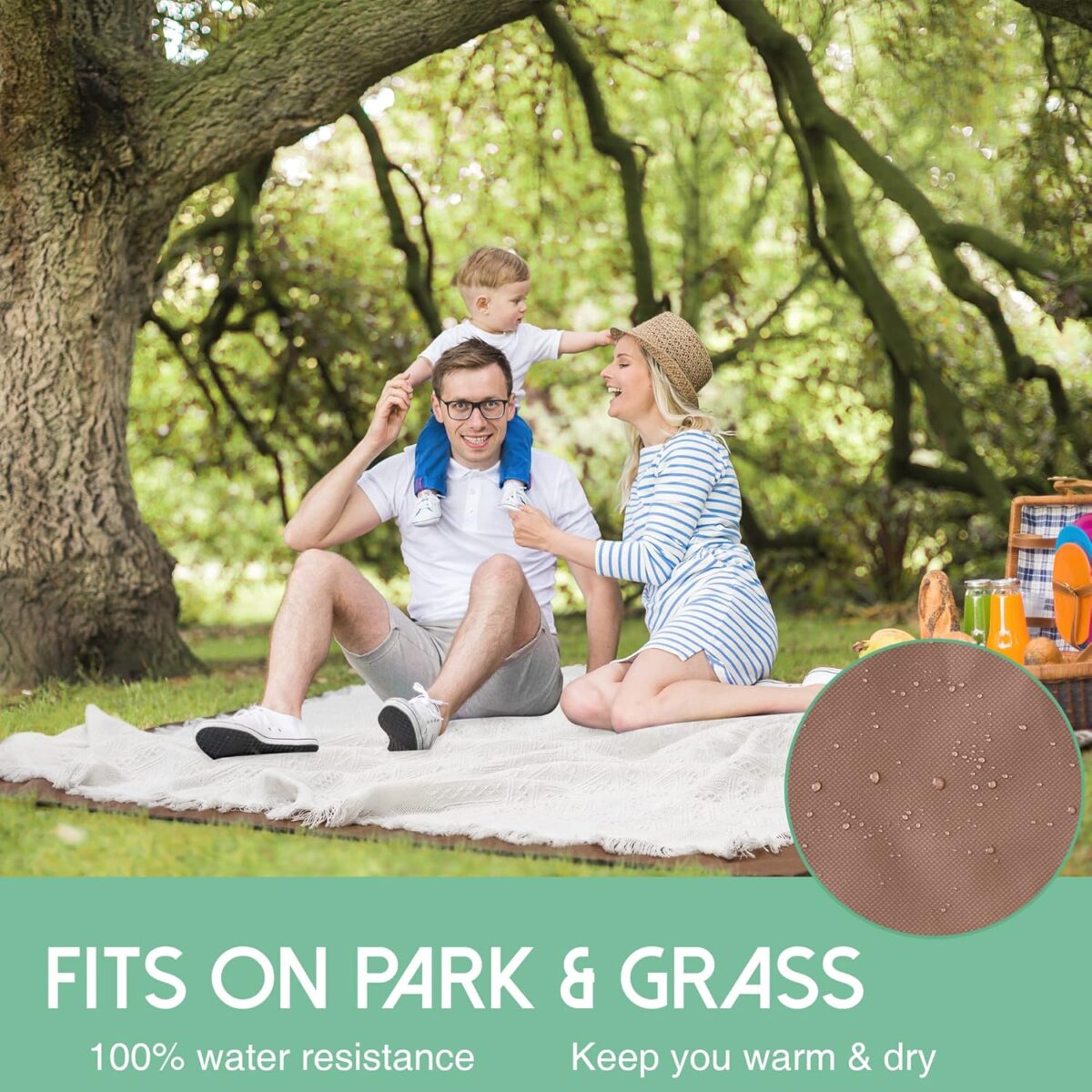 Tiny Land Picnic Blankets, 2 in1 Double Layer Waterproof Mat + Blanket, Machine Washable Outdoor Blanket, Portable Camping Blanket, Extra Large Beach Mat, for Camping Park Beach Grass - Image 4