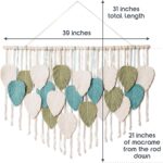SnugLife Large Macrame Wall Hanging Leaves - Chic Bohemian Handmade Woven Tapestry Wall Hanging Leaf Wall Art, Feather Boho Wall Decor for Living Room Nursery Bedroom, 39"W X 31"L (Sage Green, Green, Beige) - Image 2