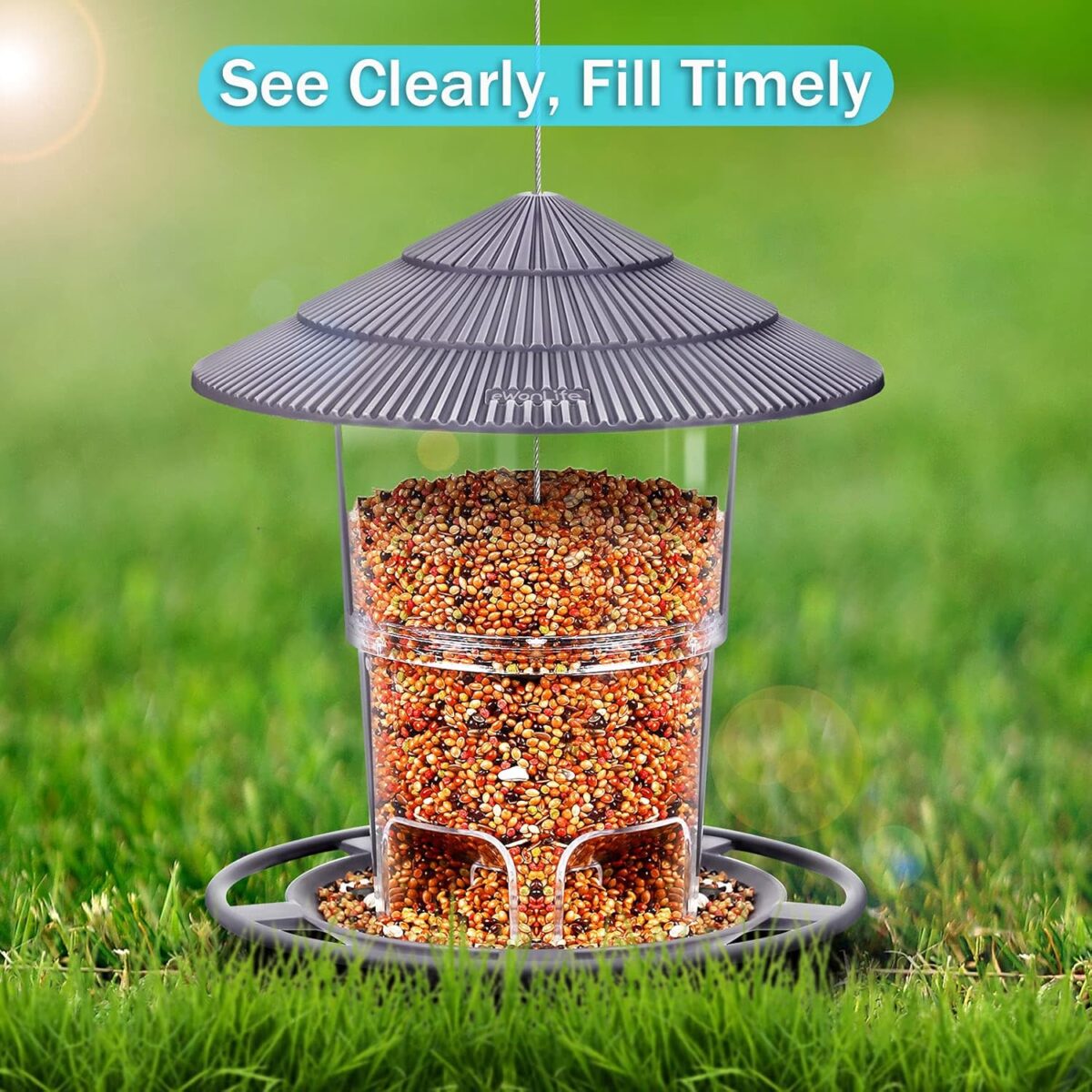 Bird Feeders for Outdoors, eWonLife Bird Feeder Outside Hanging, Squirrel Proof, Easy Clean and Fill, Adjustable Feeder with Sturdy Wire and Roof, Plastic, for Garden, Backyard, Terrace(25 OZ/Pack) - Image 3