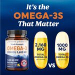 Triple Strength Omega 3 Fish Oil 3600 mg | EPA & DHA | Over 2100mg Omega-3 Fatty Acids | 1300mg EPA + 860mg DHA | Best Essential Fatty Acids | Premium Wild Caught & Burpless Fish Oil | 120 Ct - Image 4