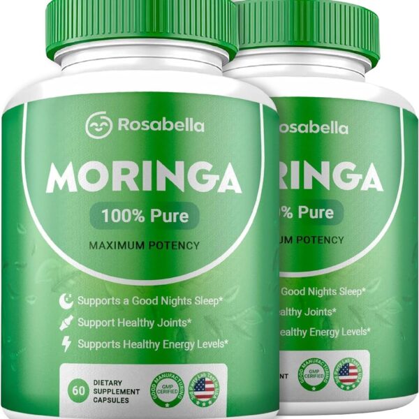 Moringa Powder Capsules - Pure Nutrient-Rich Moringa Powder - A Natural Green Antioxidant Superfood - Supports Energy, Skin Health, Gut Health+ - w/Essential Vitamins & Amino Acids A1 - Pack of 2
