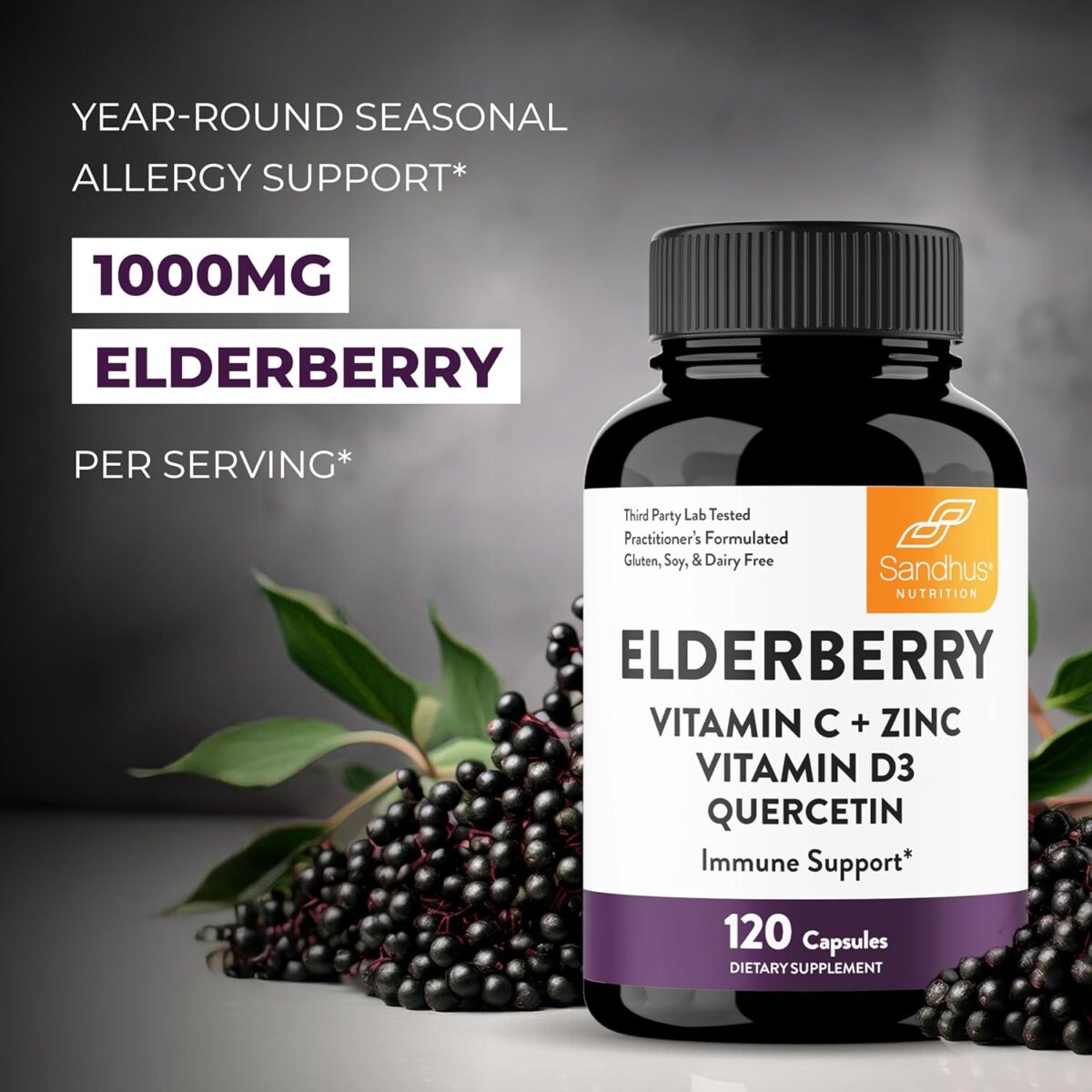 Elderberry Vitamin C and Zinc 120 Capsules | with Quercetin and Vitamin D3 | Immune Support for Adults | Herbal Supplement for Men and Women | 2 Months Supply | Natural Immunity Booster - Image 4