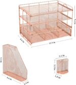 gianotter Paper Letter Tray Organizer with File Holder, 4-Tier Desk Accessories & Workspace Desk Organizers with Drawer and 2 Pen Holder for Office Supplies (Rose Gold) - Image 6